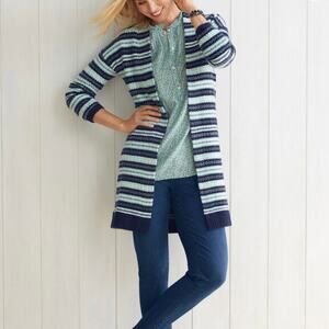 Talbots Size Large Blue Fair Isle Open Front Cardigan Sweater